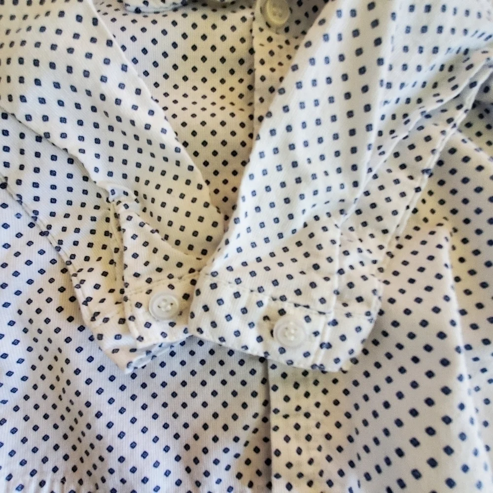 K1095 * Mayoral Boys Polka Dot Button Down Long Sleeve White Blue Size 1-2M